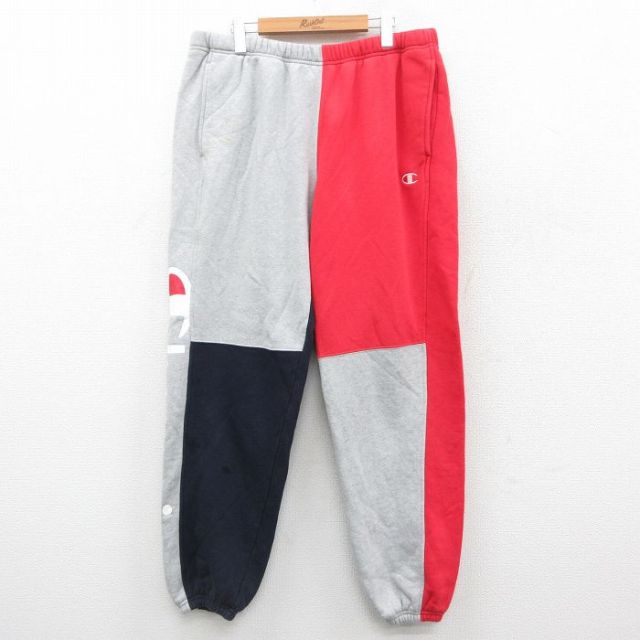 W37★古着 チャンピオン champion リバースウィーブ スウェット パンツ メンズ ビッグロゴ マルチカラー クレイジーパターン 赤他 レッド 25oct18 中古 ボトムス ロング