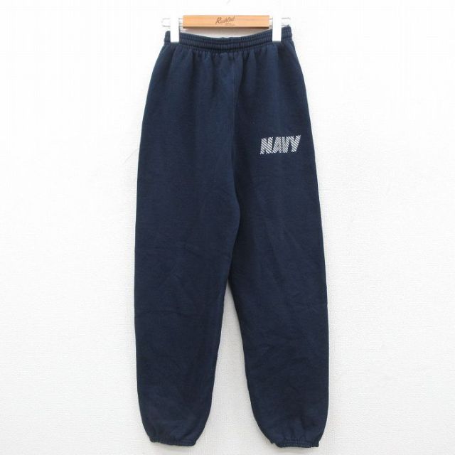 W27★古着 スウェット パンツ メンズ 90年代 90s ミリタリー USネイビー リフレクター USA製 紺 ネイビー 25oct18 中古 ボトムス ロング