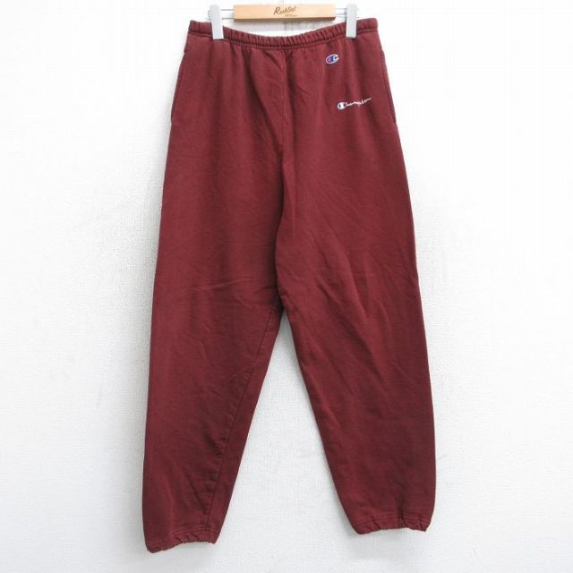 W32★古着 チャンピオン champion スウェット パンツ メンズ 90年代 90s ワンポイントロゴ エンジ 25oct21 中古 ボトムス ロング