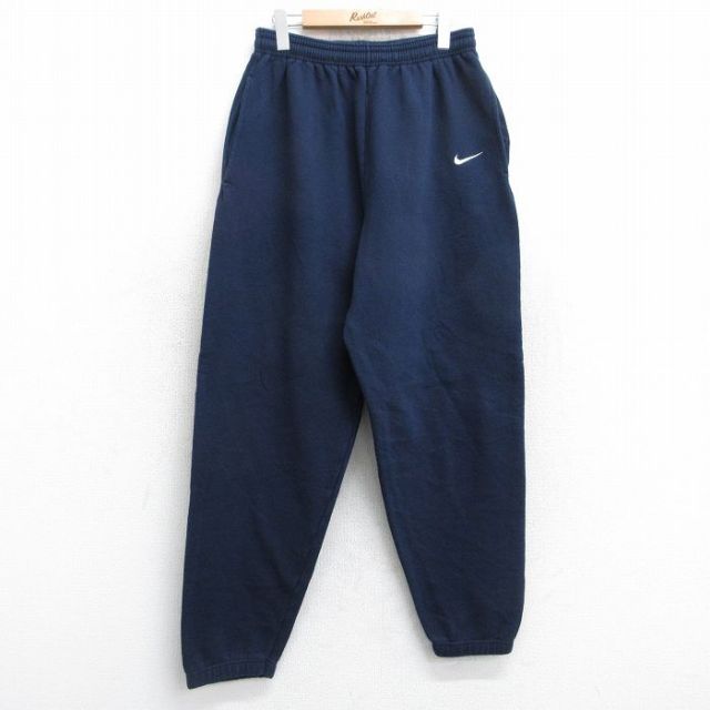W34★古着 ナイキ NIKE スウェット パンツ メンズ 90年代 90s ワンポイントロゴ USA製 紺 ネイビー 【spe】 25oct28 中古 ボトムス ロング