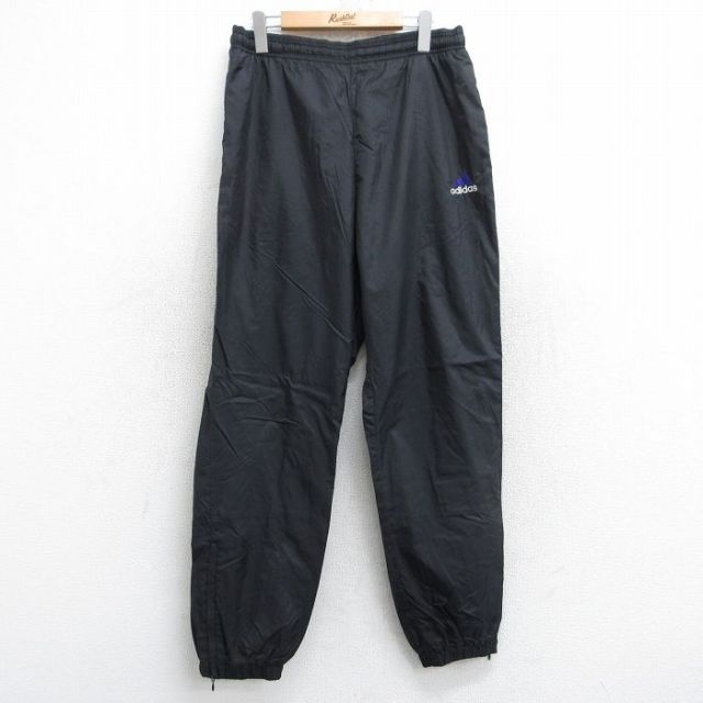 W33★古着 アディダス adidas ナイロン パンツ メンズ 90年代 90s ワンポイントロゴ 黒 ブラック 25oct28 中古 ボトムス ロング