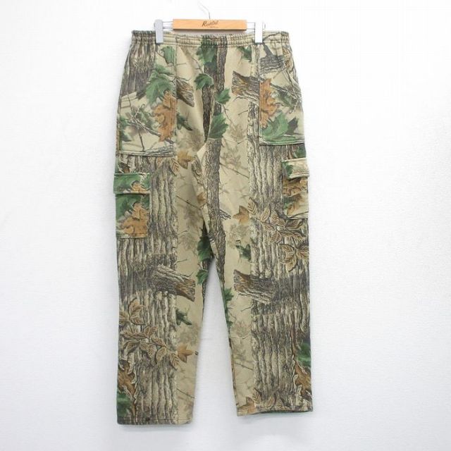 W37★古着 ジャージーズ スウェット カーゴ パンツ メンズ 90年代 90s リアルツリー USA製 ベージュ他 カーキ 迷彩 25oct29 中古 ボトムス ロング