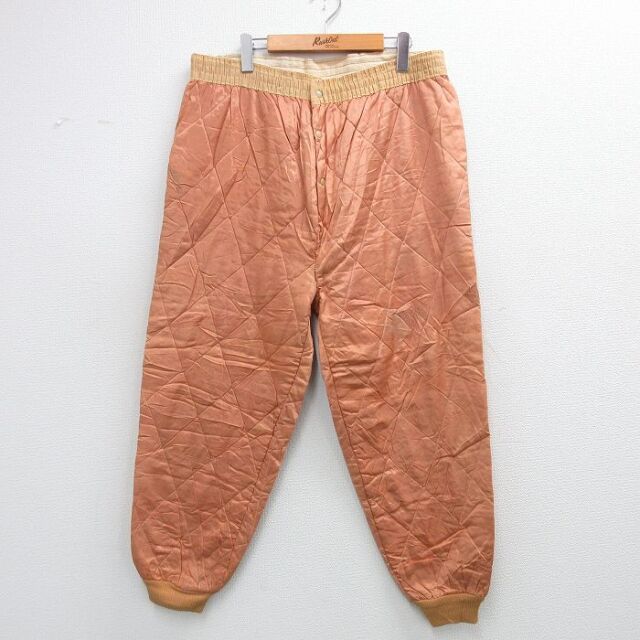 W41★古着 キルティング パンツ メンズ 70年代 70s 大きいサイズ オレンジ系 25nov27