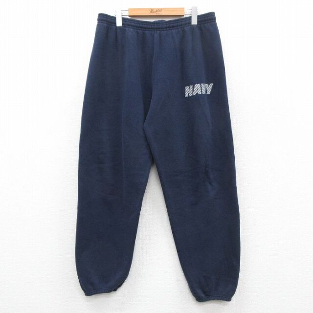 W36★古着 スウェット パンツ メンズ ミリタリー ネイビー NAVY リフレクター USA製 紺【spe】 26jan06