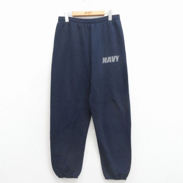 W33★古着 ミリタリー スウェット パンツ メンズ 90年代 90s USネイビー リフレクター USA製 紺 26jan08