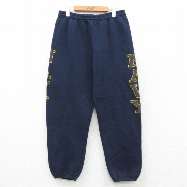 W31★古着 スウェット パンツ メンズ 90年代 90s ミリタリー ネイビー リフレクター USA製 紺 26feb09