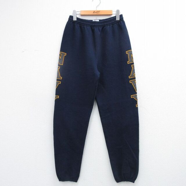 W32★古着 スウェット パンツ メンズ 90年代 90s ミリタリー ネイビー リフレクター USA製 紺 26feb24