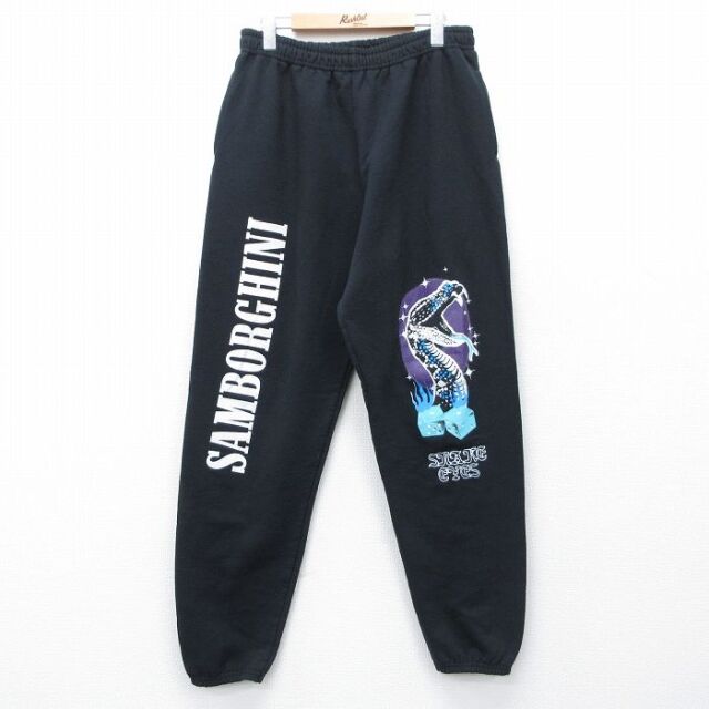 W35★古着 ジャージーズ スウェット パンツ メンズ SAMBORGHINI 黒 26feb26