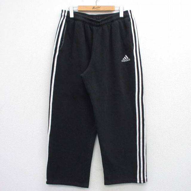 W32★古着 アディダス adidas スウェット パンツ メンズ ワンポイントロゴ 黒 3本ライン 26mar12