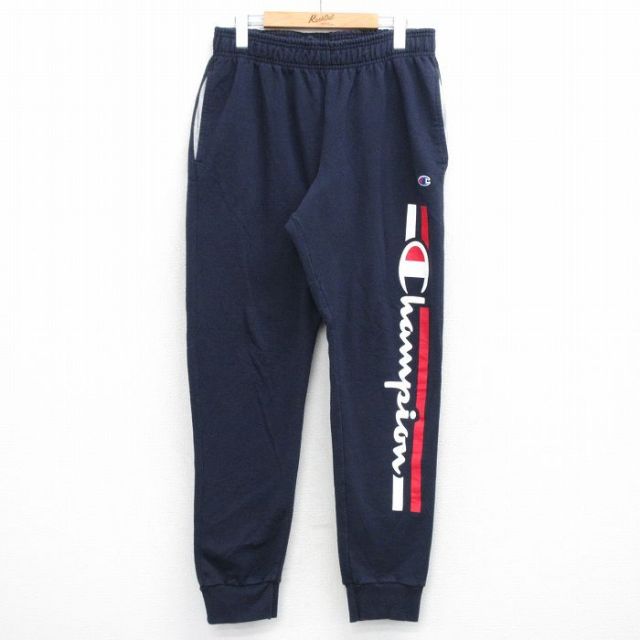 W32★古着 チャンピオン Champion スウェット パンツ メンズ ビッグロゴ 紺 26mar12