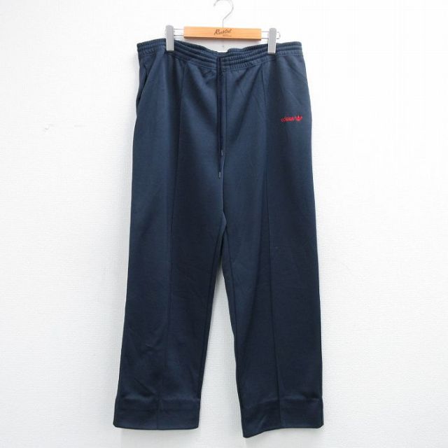 W36★古着 アディダス adidas ジャージ トラック パンツ メンズ 90年代 90s ワンポイントロゴ リーフ トレフォイル 濃紺【spe】 26mar19