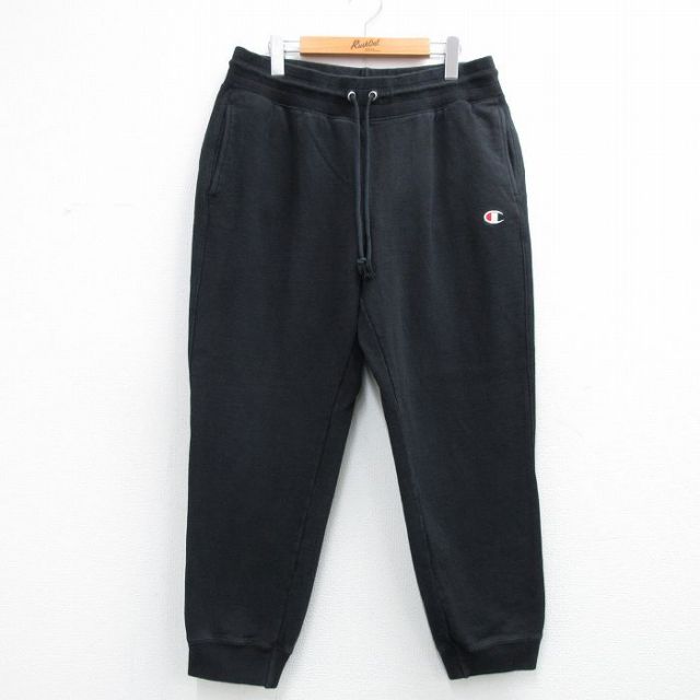 W35★古着 チャンピオン Champion リバースウィーブ スウェット パンツ メンズ ワンポイントロゴ 黒 26mar19