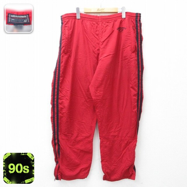 【20%OFF】アバクロンビー 90s ナイロンパンツ ワンポイントロゴ レッド 実寸W40 | 古着