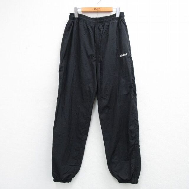 アディダス 90s ナイロンパンツ ワンポイントロゴ ブラック 実寸W30 | 古着