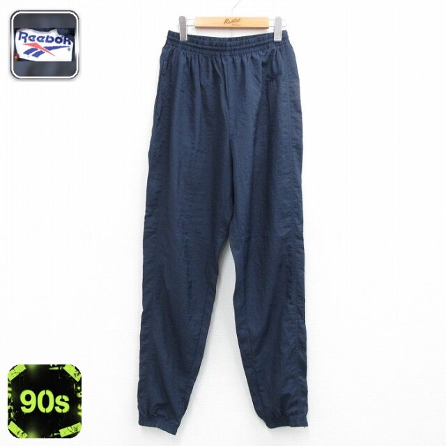 リーボック 90s ナイロンパンツ ワンポイントロゴ ネイビー 実寸W27 | 古着