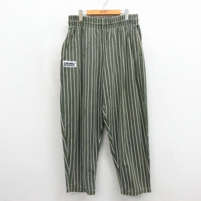 90s シェフパンツ ストライプ カーキ 実寸W36 | 古着