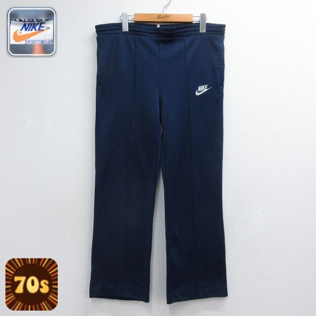ナイキ 70s ジャージパンツ ワンポイントロゴ ネイビー 実寸W34 | 古着