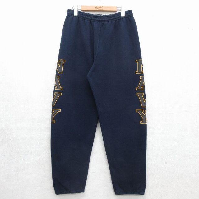 W33★古着 ミリタリー スウェット パンツ メンズ 90年代 90s ネイビー リフレクター USA製 ネイビー 26jul10