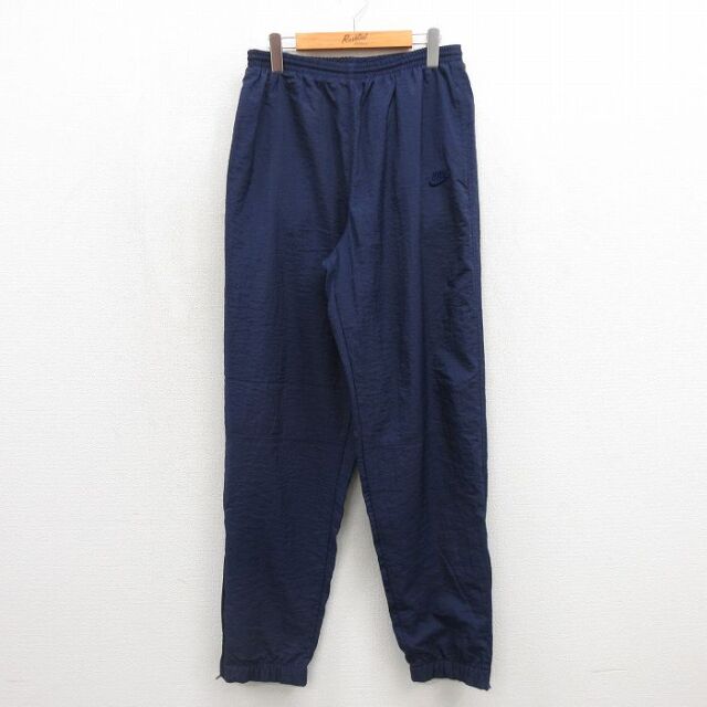 ナイキ 90s ナイロンパンツ ワンポイントロゴ ネイビー 実寸W30 | 古着