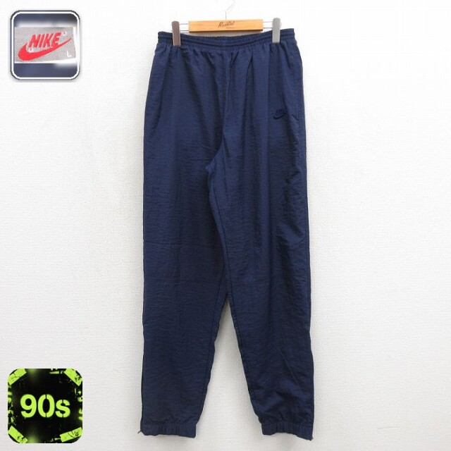 ナイキ 90s ナイロンパンツ ワンポイントロゴ ネイビー 実寸W30 | 古着