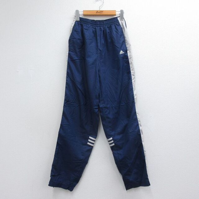 アディダス 90s ナイロンパンツ ワンポイントロゴ ネイビー 実寸W30 | 古着