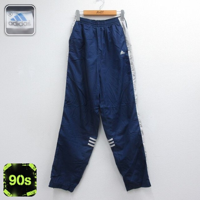 アディダス 90s ナイロンパンツ ワンポイントロゴ ネイビー 実寸W30 | 古着