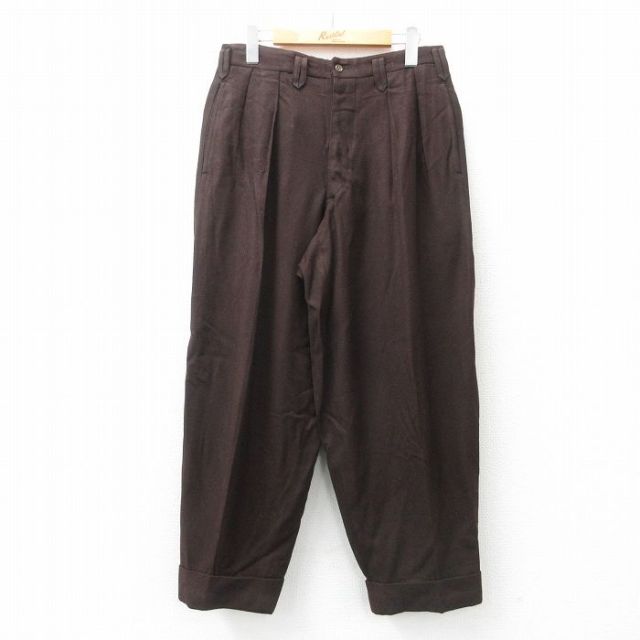 W30★古着 ビンテージ パンツ メンズ 70年代 70s ウール こげ茶 ブラウン 25feb13 中古 ボトムス ロング