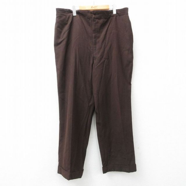 W40★古着 ビンテージ パンツ メンズ 50年代 50s 大きいサイズ ウール タロン こげ茶 ブラウン 25feb13 中古 ボトムス ロング