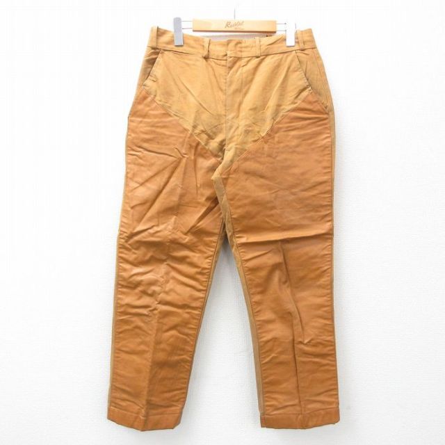 W32★古着 ダックスバック ビンテージ ハンティング パンツ メンズ 70年代 70s レザー使用 タロン 茶系 ブラウン 25feb13 中古 ボトムス ロング