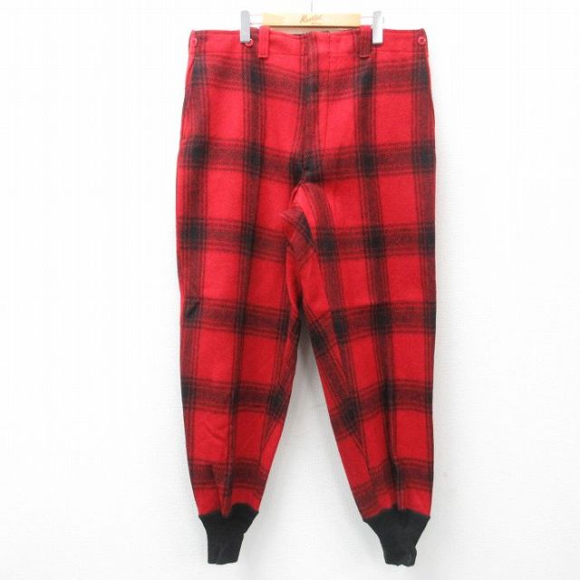 【20%OFF】W39★古着 ビンテージ ハンティング パンツ メンズ 70年代 70s ウール USA製 赤他 レッド チェック 25feb13 中古 ボトムス ロング