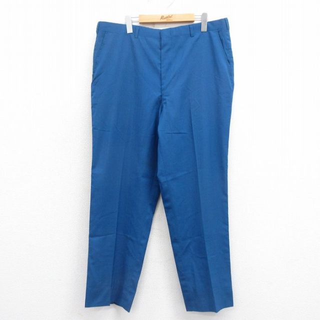 W38★古着 ビンテージ スラックス パンツ メンズ 70年代 70s タロン 青 ブルー 25oct30 中古 ボトムス ロング