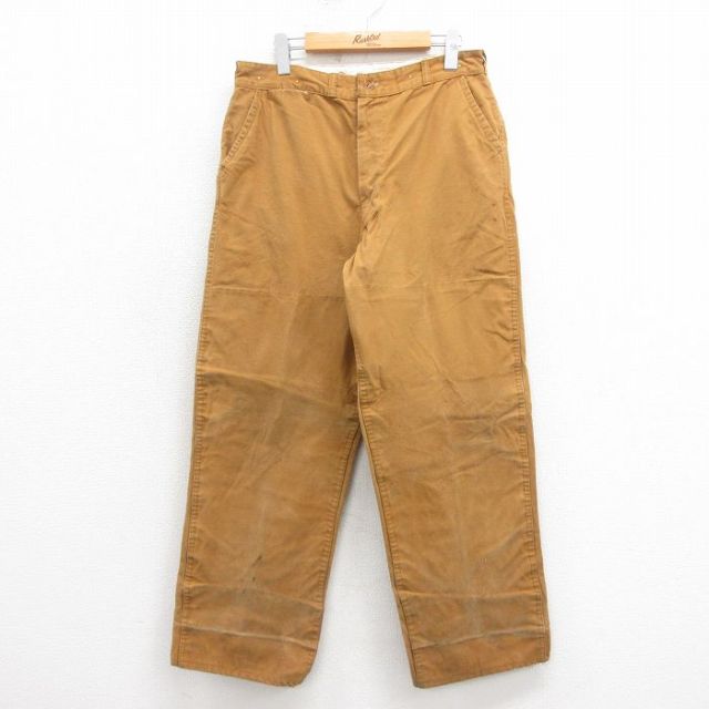 W32★古着 SAFTBAK ビンテージ ハンティング パンツ メンズ 70年代 70s ダック地 茶 ブラウン 25oct30 中古 ボトムス ロング