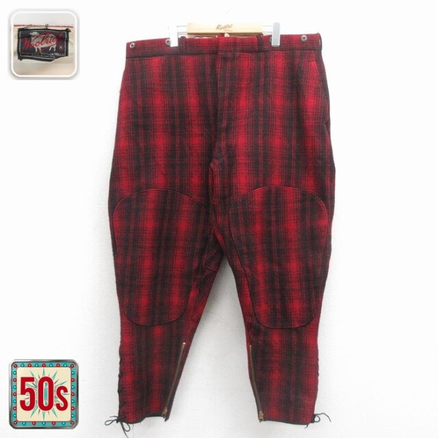 【50%OFF】ウールリッチ 50s ハンティングパンツ コの字留め バーガンディチェック W42 | 古着