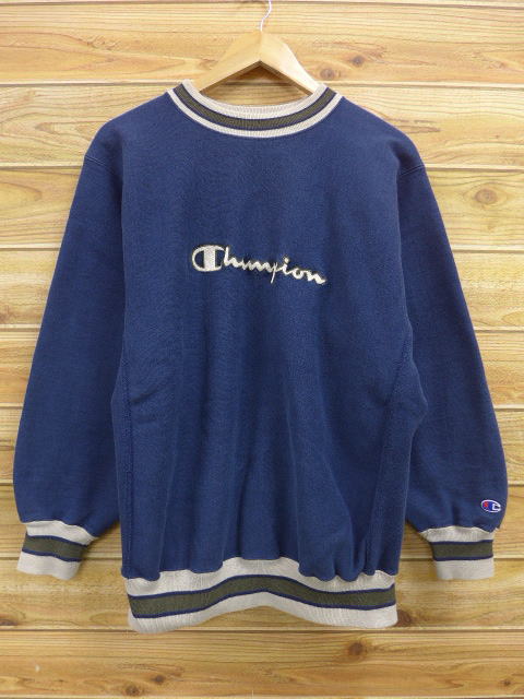 L★古着Championチャンピオンリバースウィーブ90年代紺×薄ベージュ/15apr15【n】