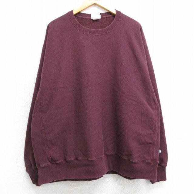 XL★古着 長袖 チャンピオン Champion リバースウィーブ メンズ 無地 大きいサイズ クルーネック エンジ 25feb07 中古 スウェット スエット トレーナー トップス