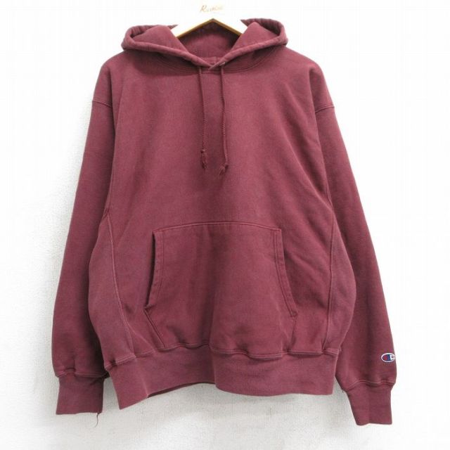 XL★古着 長袖 チャンピオン Champion リバースウィーブ パーカー メンズ 00年代 00s 無地 エンジ 25feb07 中古 スウェット スエット トレーナー トップス