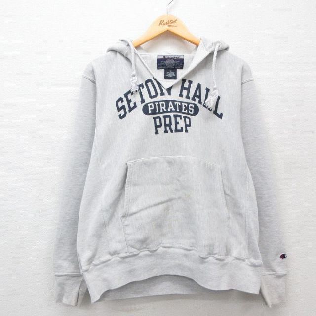 L★古着 長袖 チャンピオン Champion リバースウィーブ パーカー メンズ 00年代 00s SETONHALL 薄グレー 霜降り 25feb12 中古 スウェット スエット トレーナー トップス