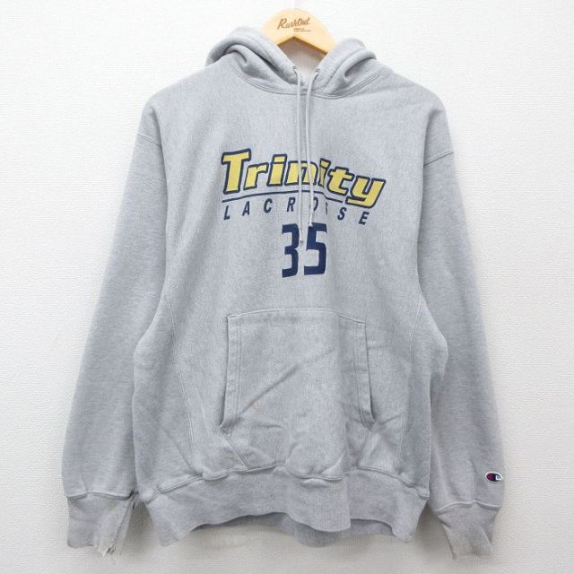 L★古着 長袖 チャンピオン Champion リバースウィーブ パーカー メンズ 00年代 00s Trinity ラクロス グレー 霜降り 25feb12 中古 スウェット スエット トレーナー トップス