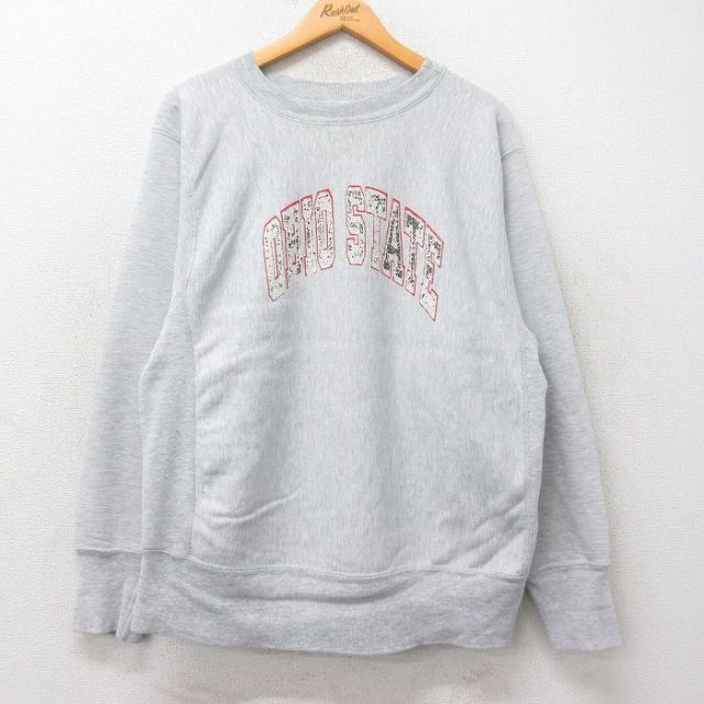 L★古着 長袖 チャンピオン Champion リバースウィーブ メンズ 80年代 80s オハイオ クルーネック USA製 薄グレー 霜降り 【spe】 25feb15 中古 スウェット スエット トレーナー トップス