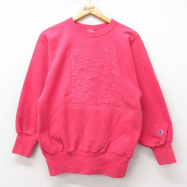 M★古着 長袖 チャンピオン Champion リバースウィーブ メンズ 90年代 90s モーホークバレー クルーネック USA製 濃ピンク 25feb15 中古 スウェット スエット トレーナー トップス