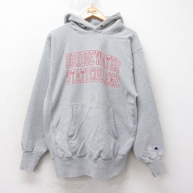 L★古着 長袖 チャンピオン Champion リバースウィーブ パーカー メンズ 90年代 90s ブリッジウォーター グレー 霜降り 25feb15 中古 スウェット スエット トレーナー トップス