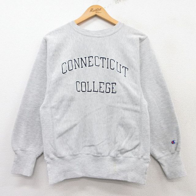 M★古着 長袖 チャンピオン Champion リバースウィーブ メンズ 90年代 90s コネチカット カレッジ クルーネック USA製 薄グレー 霜降り 25feb15 中古 スウェット スエット トレーナー トップス