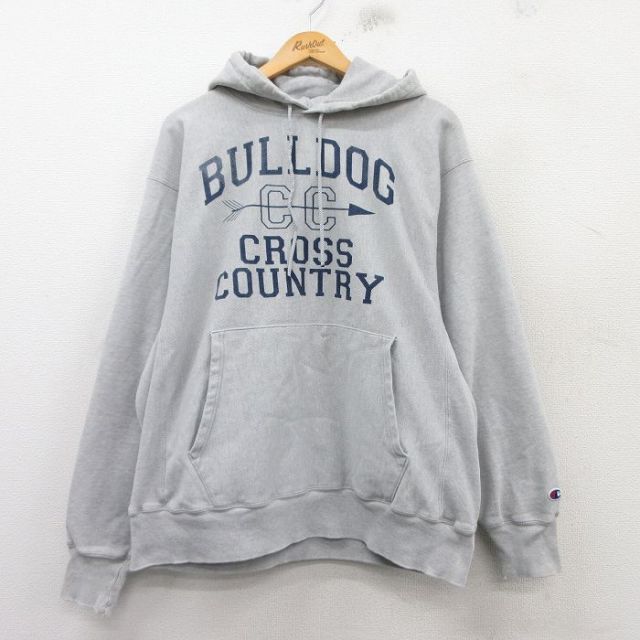 XL★古着 長袖 チャンピオン Champion リバースウィーブ メンズ 00年代 00s BULLDOG 薄グレー 霜降り 25feb15 中古 スウェット スエット トレーナー トップス