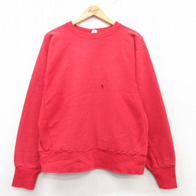 L★古着 長袖 チャンピオン Champion リバースウィーブ メンズ 80年代 80s 無地 クルーネック USA製 赤 レッド 【spe】 25feb15 中古 スウェット スエット トレーナー トップス