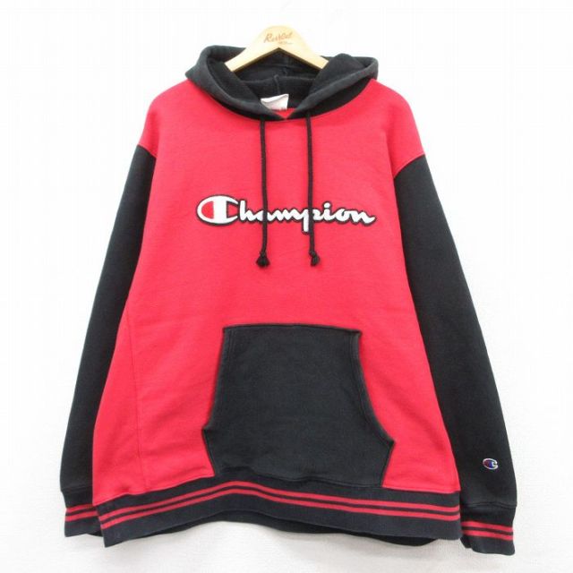 XL★古着 長袖 チャンピオン Champion リバースウィーブ パーカー メンズ ビッグロゴ 大きいサイズ 赤他 レッド 25feb15 中古 スウェット スエット トレーナー トップス