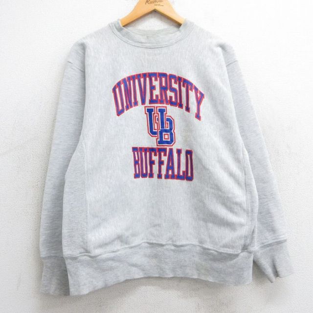 L★古着 長袖 チャンピオン Champion リバースウィーブ メンズ 90年代 90s バッファロー 大学 クルーネック USA製 薄グレー 霜降り 25feb17 中古 スウェット スエット トレーナー トップス