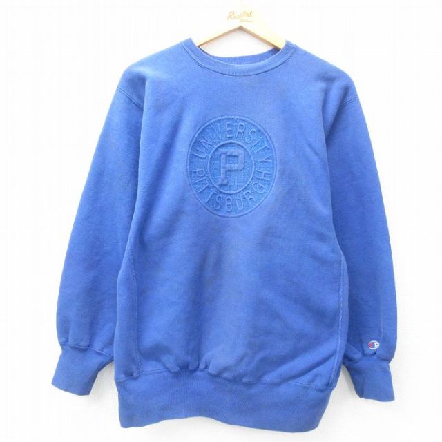 M★古着 長袖 チャンピオン Champion リバースウィーブ メンズ 90年代 90s ピッツバーグ クルーネック USA製 紺 ネイビー 25feb18 中古 スウェット スエット トレーナー トップス