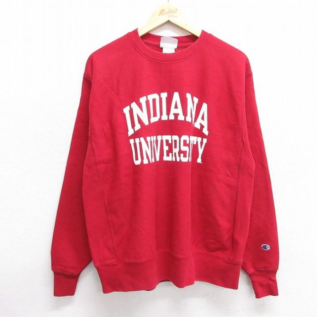 L★古着 長袖 チャンピオン Champion リバースウィーブ メンズ INDIANA 赤 レッド 25feb28 中古 スウェット スエット トレーナー トップス