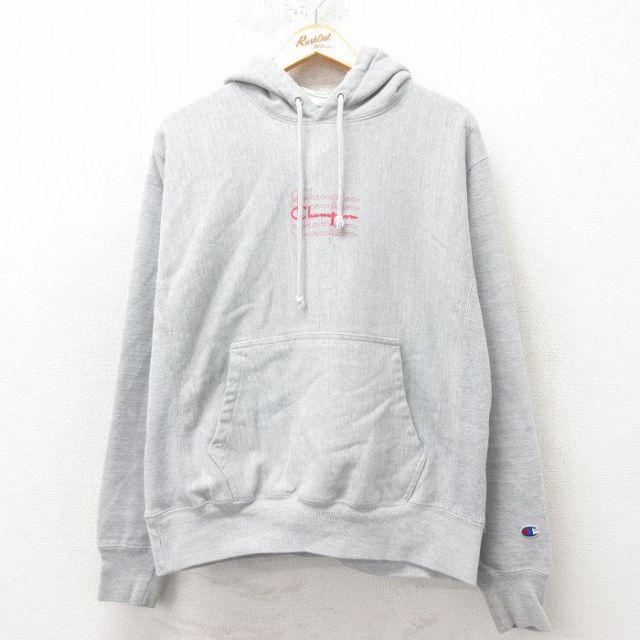 L★古着 長袖 チャンピオン Champion リバースウィーブ パーカー メンズ グレー 霜降り 25mar01 中古 スウェット スエット トレーナー トップス