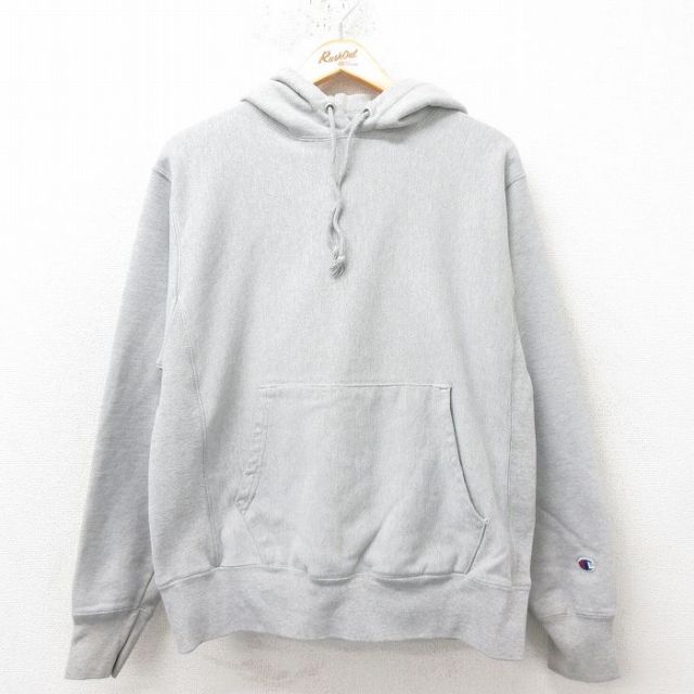 M★古着 長袖 チャンピオン Champion リバースウィーブ パーカー メンズ 無地 グレー 霜降り 25mar01 中古 スウェット スエット トレーナー トップス